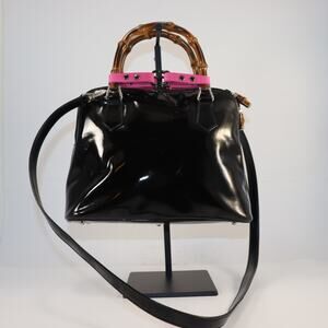 Gucci Bamboo Handle Black Patent Leather Bag | Style 001-2058 | Made in Italy